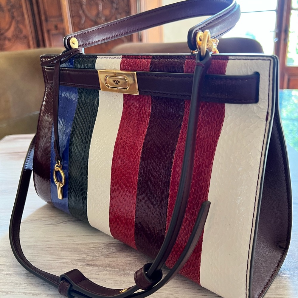 Tory Burch Striped Lee Radziwill small leather handbag purse New With Tags - Picture 9 of 11